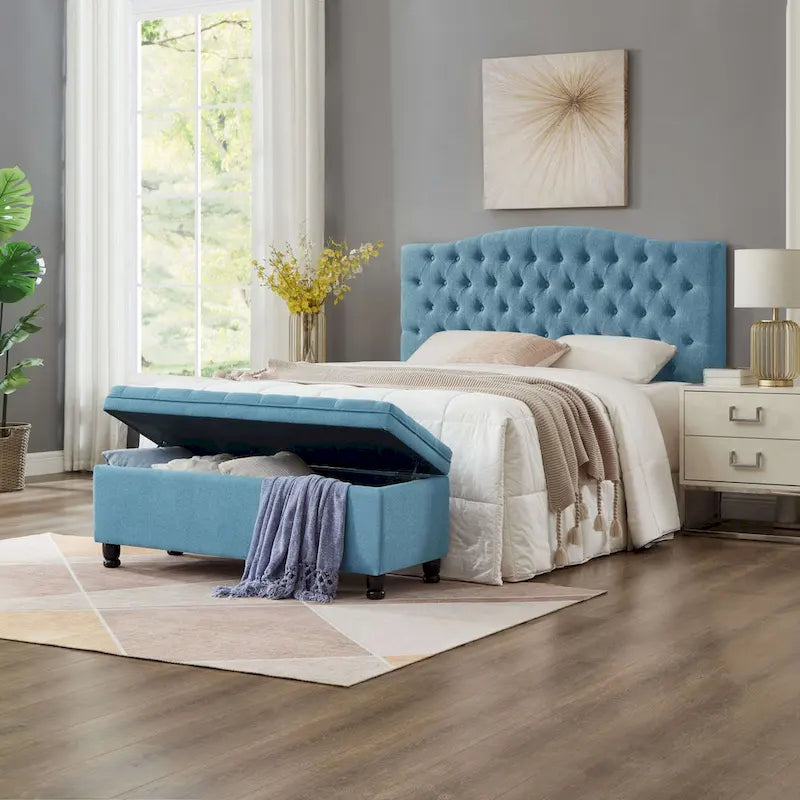 Upholstered Tufted Button Storage Ottoman Bench