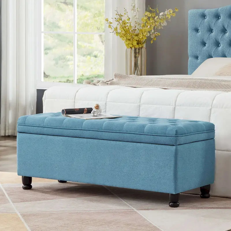 Upholstered Tufted Button Storage Ottoman Bench