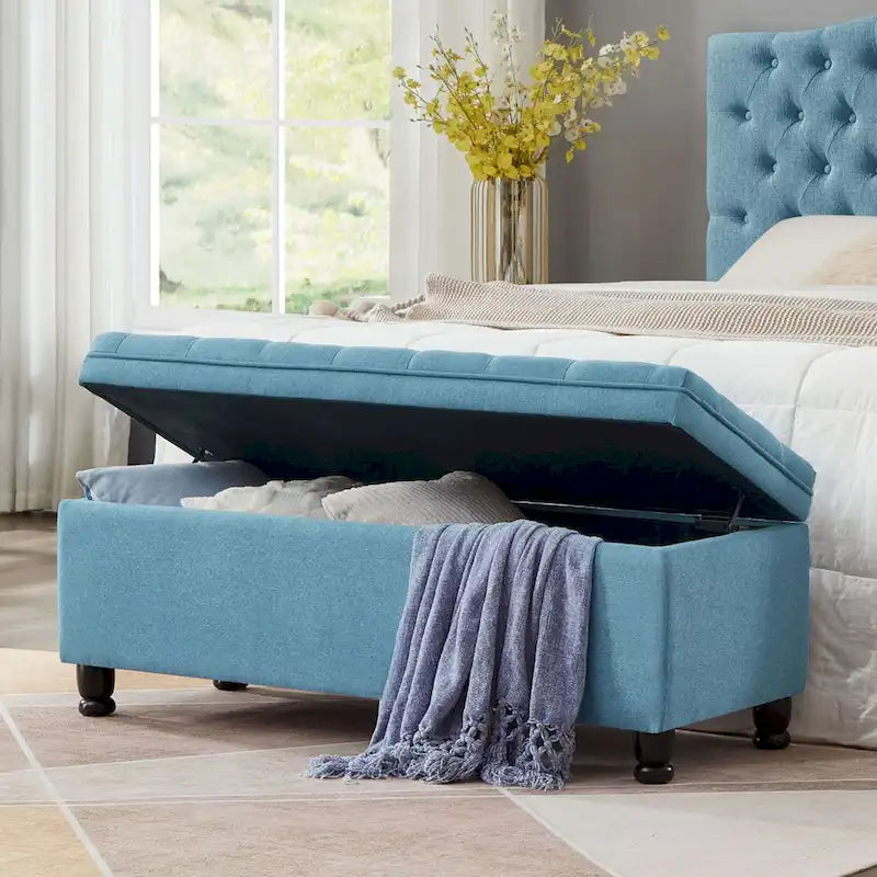 Upholstered Tufted Button Storage Ottoman Bench