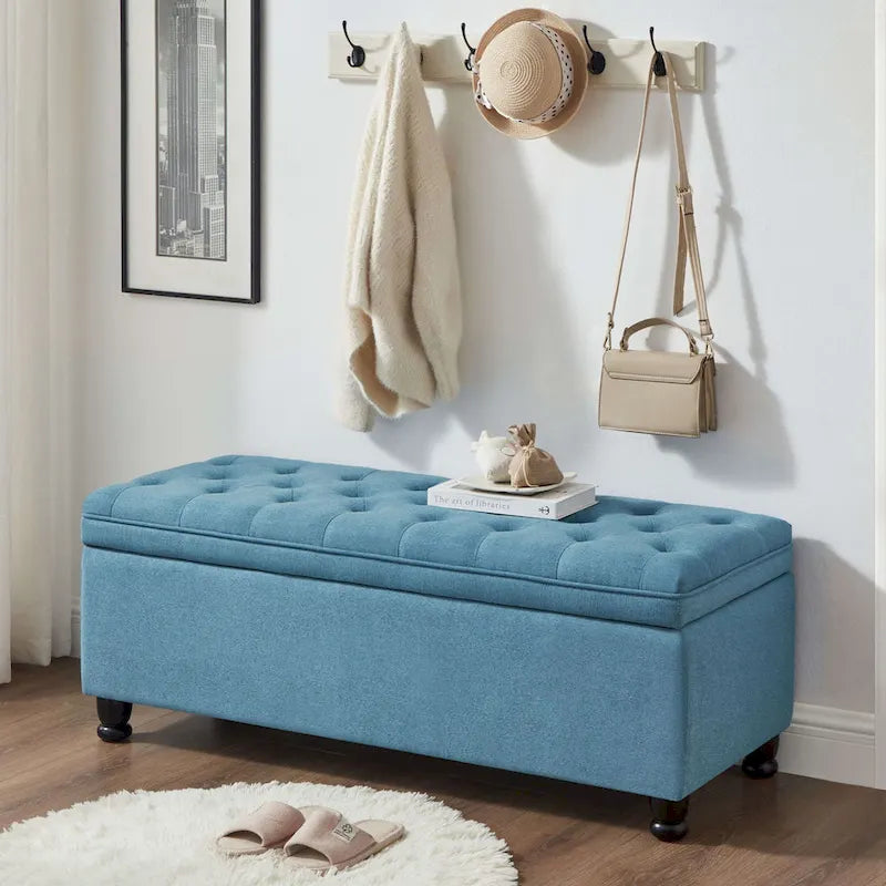 Upholstered Tufted Button Storage Ottoman Bench