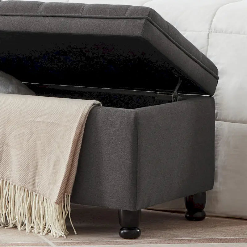 Upholstered Tufted Button Storage Ottoman Bench
