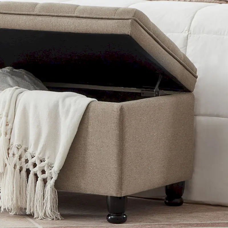 Upholstered Tufted Button Storage Ottoman Bench