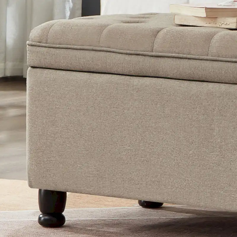 Upholstered Tufted Button Storage Ottoman Bench