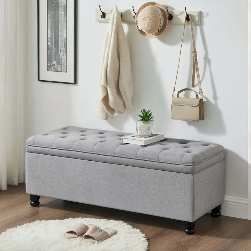 Upholstered Tufted Button Storage Ottoman Bench