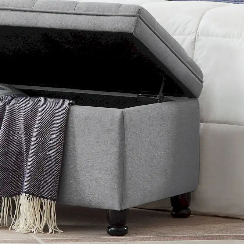 Upholstered Tufted Button Storage Ottoman Bench