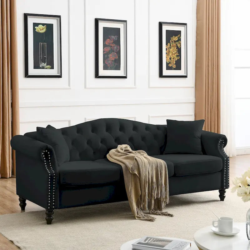 Chesterfield 3-Seater Upholstered Tufted Sofa with Rolled Arms and Nailhead