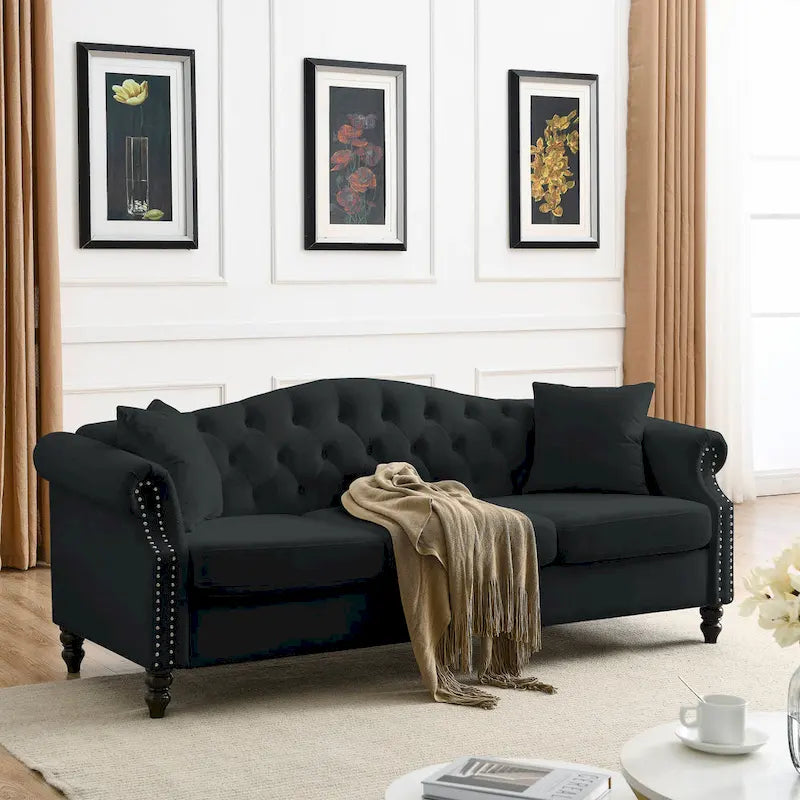 Chesterfield 3-Seater Upholstered Tufted Sofa with Rolled Arms and Nailhead