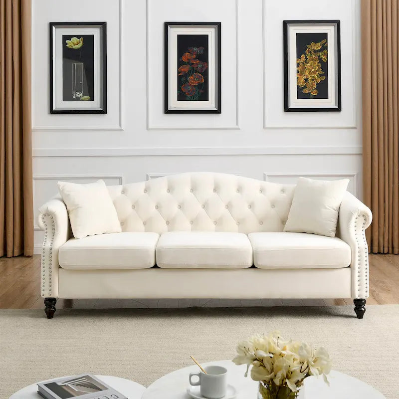 Chesterfield 3-Seater Upholstered Tufted Sofa with Rolled Arms and Nailhead