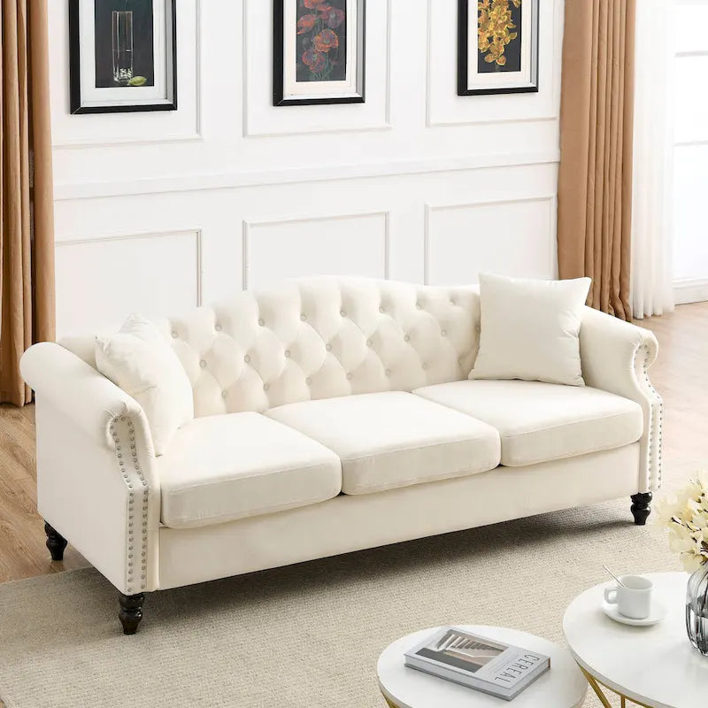 Chesterfield 3-Seater Tufted Sofa with Rolled Arms