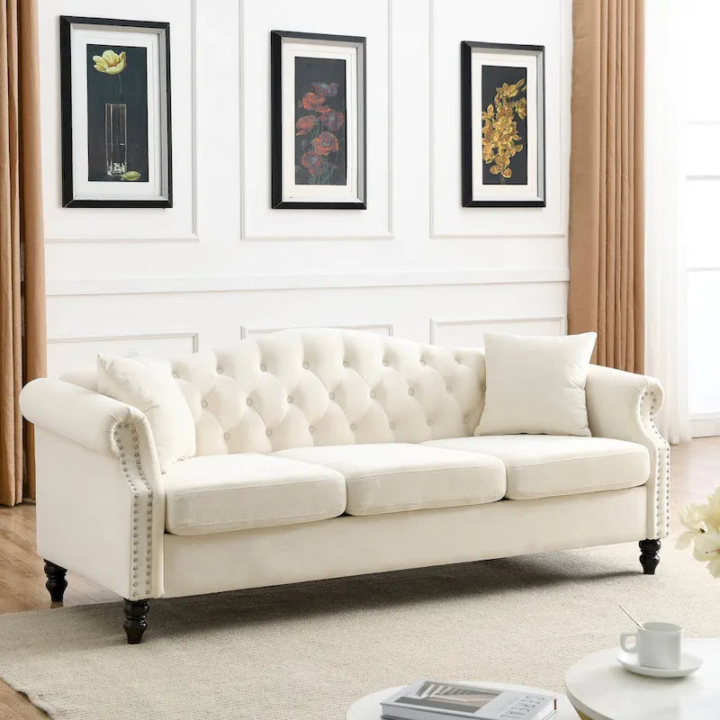 Chesterfield 3-Seater Tufted Sofa with Rolled Arms