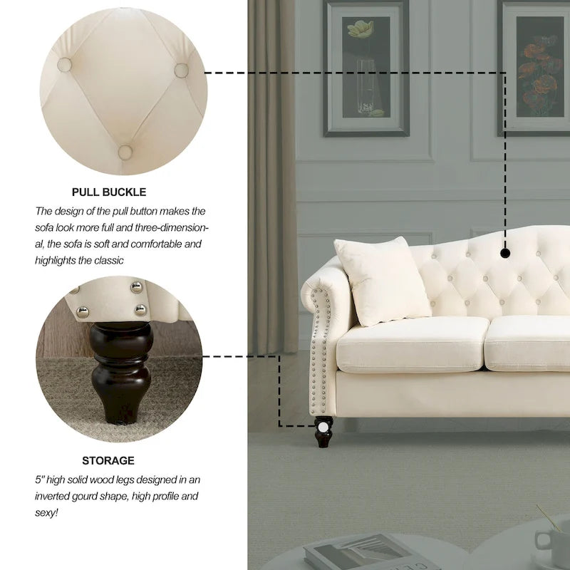 Chesterfield 3-Seater Tufted Sofa with Rolled Arms