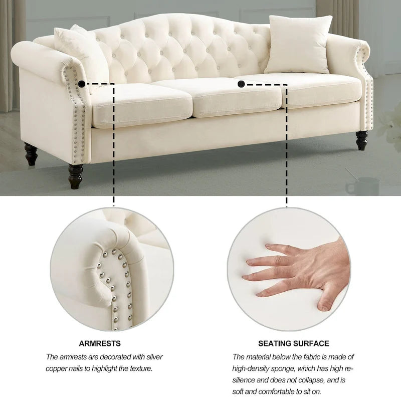 Chesterfield 3-Seater Tufted Sofa with Rolled Arms
