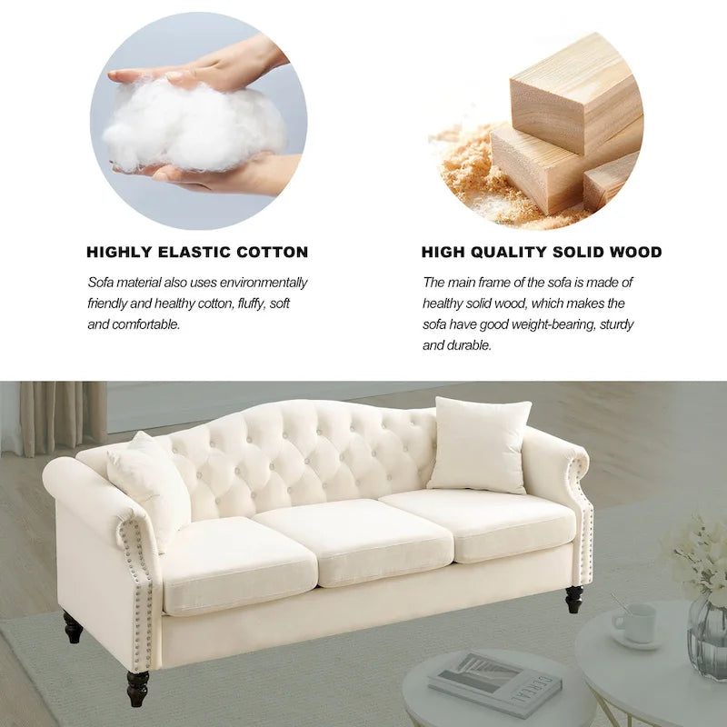 Chesterfield 3-Seater Tufted Sofa with Rolled Arms