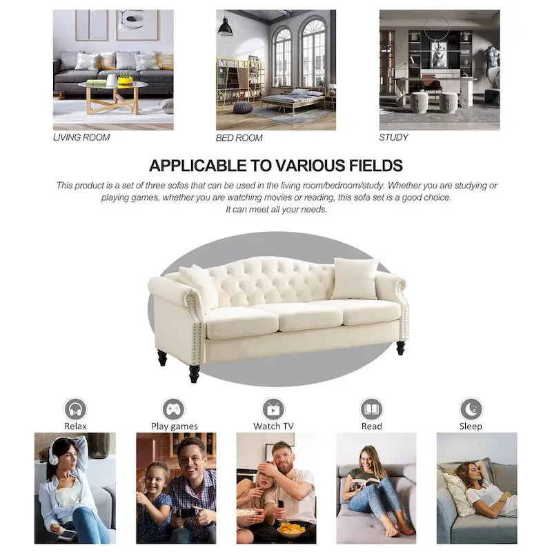 Chesterfield 3-Seater Tufted Sofa with Rolled Arms