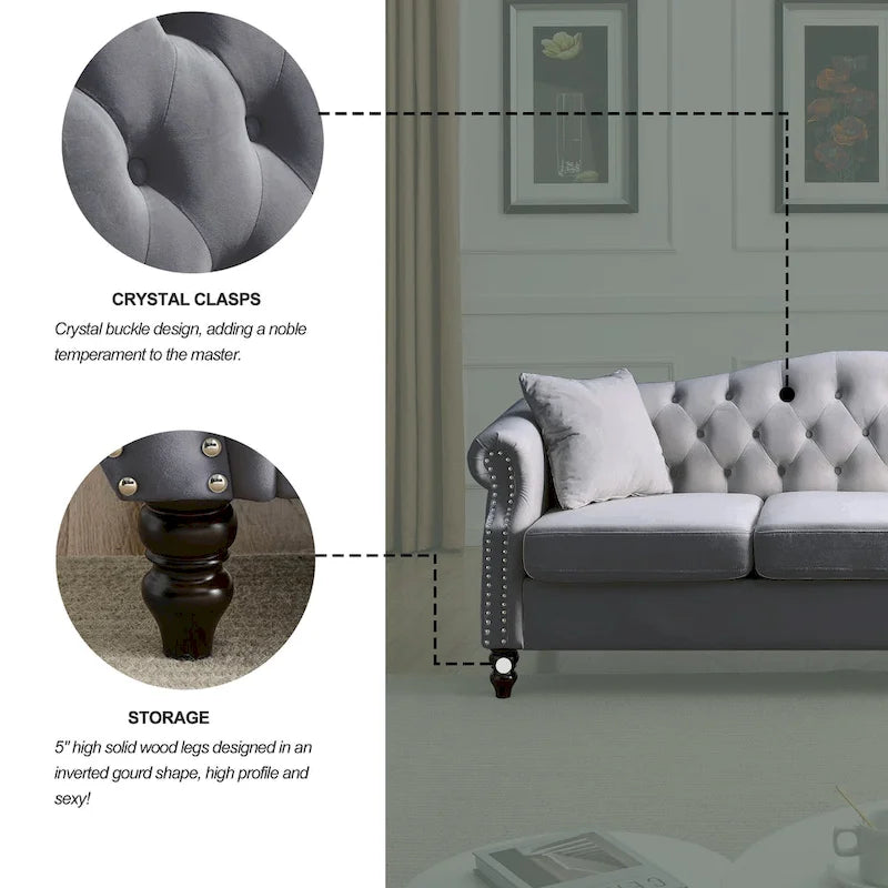 Chesterfield 3-Seater Tufted Sofa with Rolled Arms