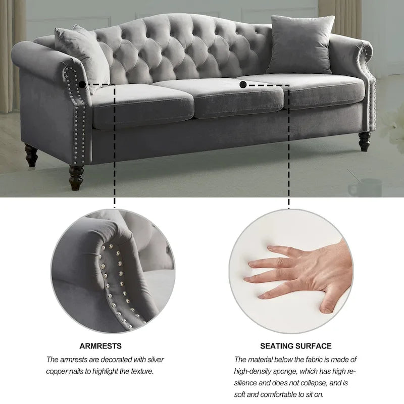 Chesterfield 3-Seater Tufted Sofa with Rolled Arms