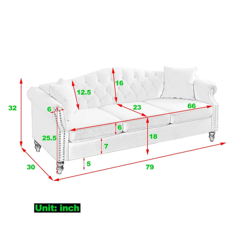 Chesterfield 3-Seater Tufted Sofa with Rolled Arms