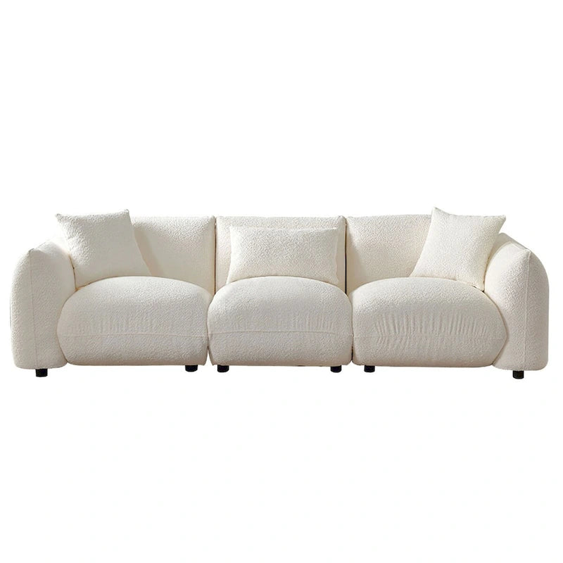 Upholstered Comfortable Soft Lamb Down White Sofa Couch with Ottoman