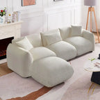 Upholstered Comfortable Soft Lamb Down White Sofa Couch with Ottoman