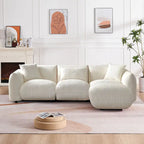 Upholstered Comfortable Soft Lamb Down White Sofa Couch with Ottoman