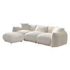 Upholstered Comfortable Soft Lamb Down White Sofa Couch with Ottoman