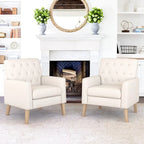 Mid-Century Modern Upholstered Linen Fabric Button Tufted Accent Chair Set of 2 - 28.5 W X 27.25 D X 33.75 H