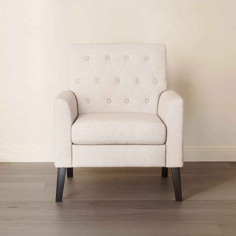 Mid-Century Modern Upholstered Linen Fabric Button Tufted Accent Chair Set of 2 - 28.5 W X 27.25 D X 33.75 H