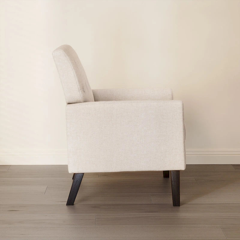 Mid-Century Modern Upholstered Linen Fabric Button Tufted Accent Chair Set of 2 - 28.5 W X 27.25 D X 33.75 H