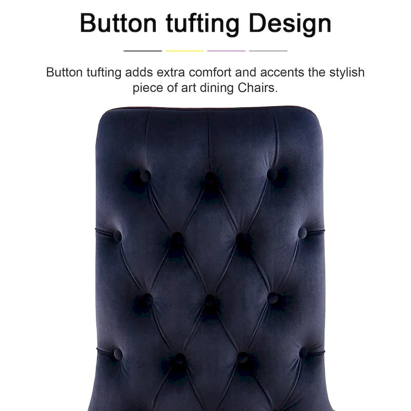 Black Tufted Dining Chairs with Soft Velvet Upholstered and Polished Gold Legs