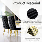 Black Tufted Dining Chairs with Soft Velvet Upholstered and Polished Gold Legs