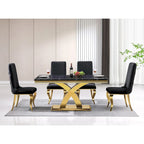 Black Tufted Dining Chairs with Soft Velvet Upholstered and Polished Gold Legs