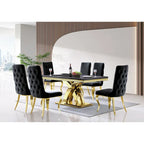 Black Tufted Dining Chairs with Soft Velvet Upholstered and Polished Gold Legs