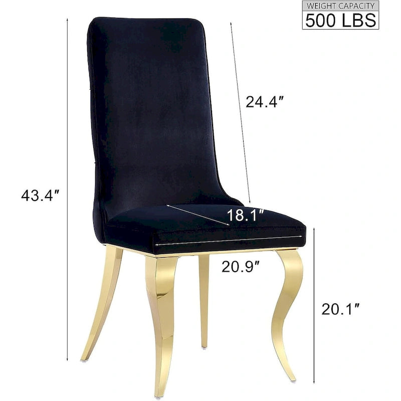 Black Tufted Dining Chairs with Soft Velvet Upholstered and Polished Gold Legs