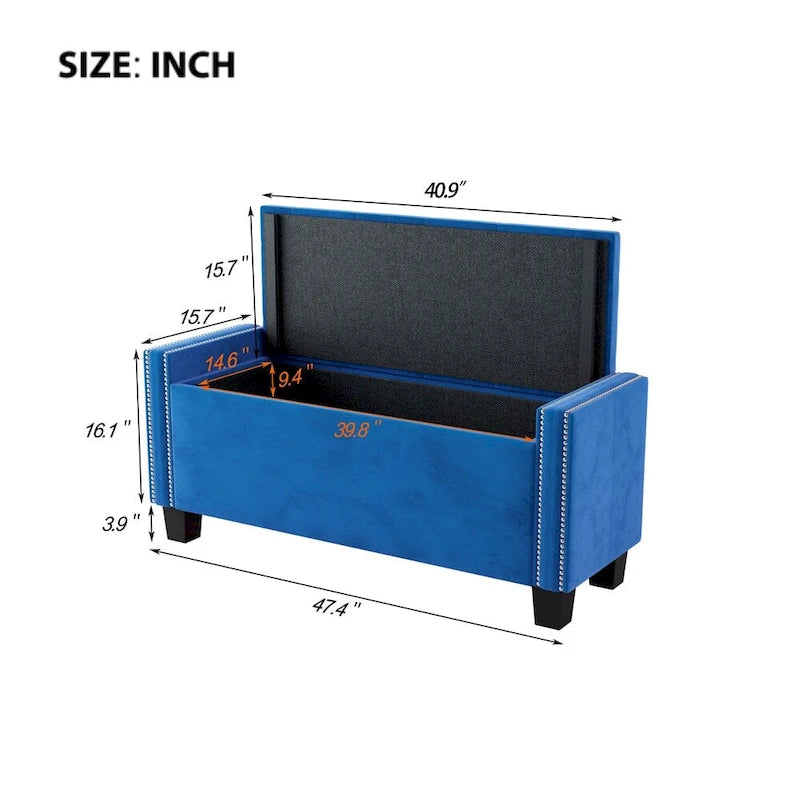 Upholstered Velvet Storage Ottoman Bench with Rivet Design