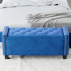 Upholstered Velvet Storage Ottoman Bench with Rivet Design