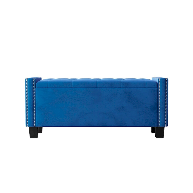 Upholstered Velvet Storage Ottoman Bench with Rivet Design