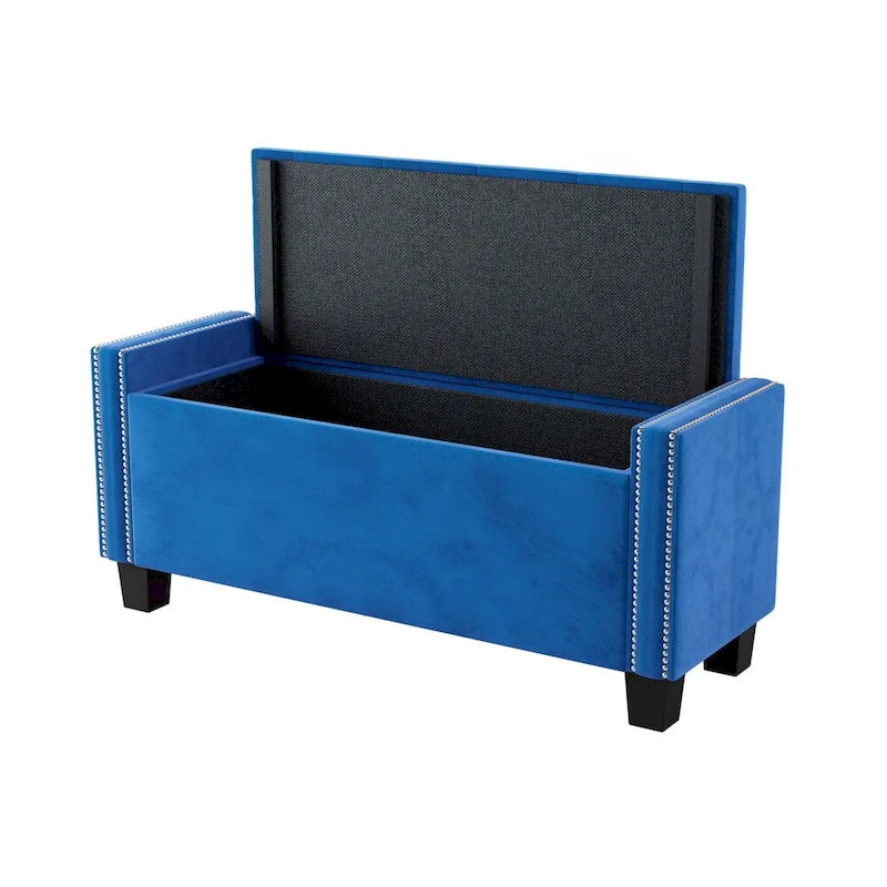 Upholstered Velvet Storage Ottoman Bench with Rivet Design