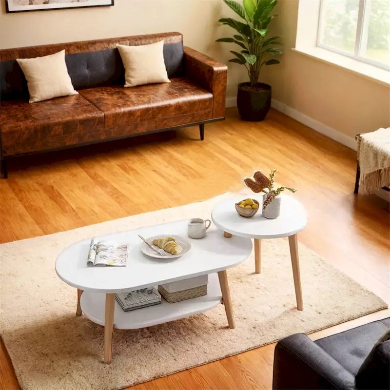 Combination Oval Coffee Table Set of 2 for Balcony Living Room Modern