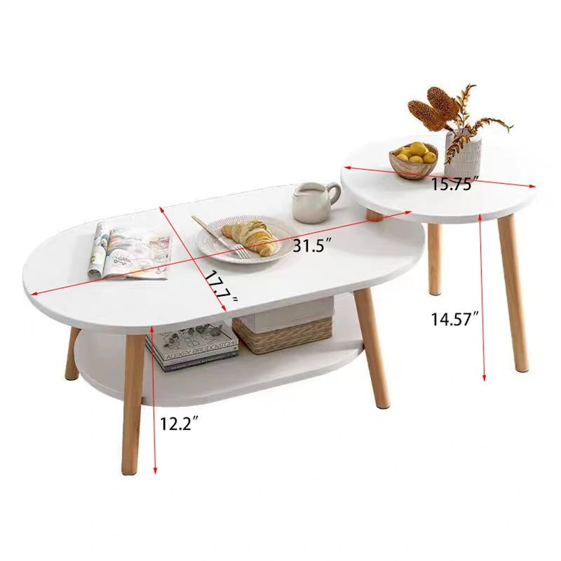 Combination Oval Coffee Table Set of 2 for Balcony Living Room Modern