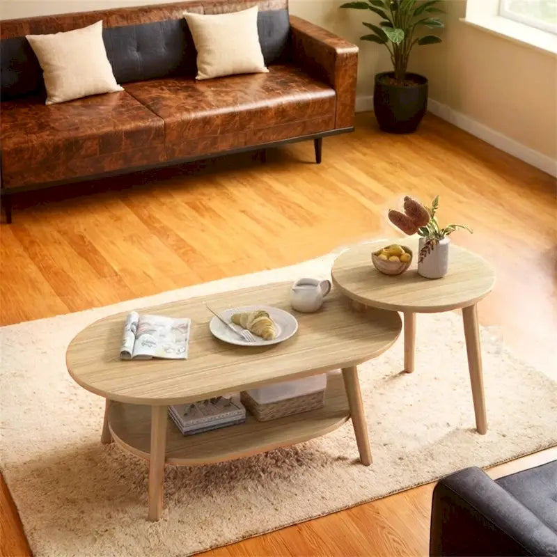 Combination Oval Coffee Table Set of 2 for Balcony Living Room Modern