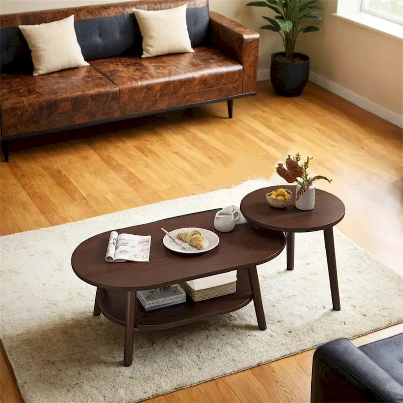 Oval Coffee Table Set of 2 with Pine Tops