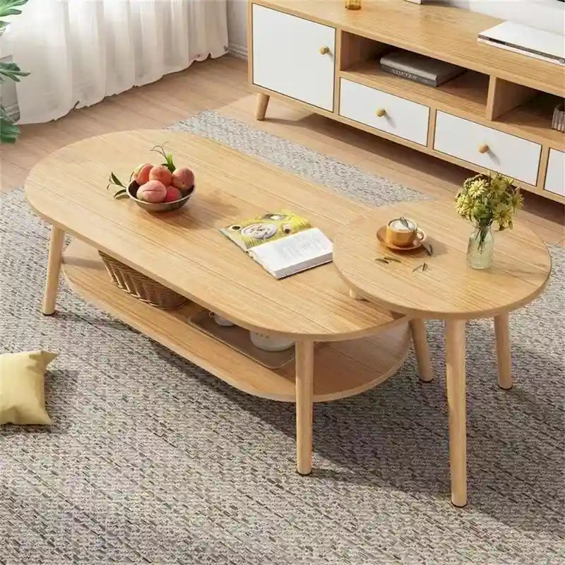 Oval Coffee Table Set of 2 with Pine Tops