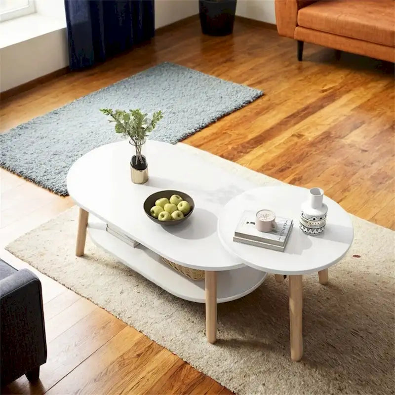 Oval Coffee Table Set of 2 with Pine Tops