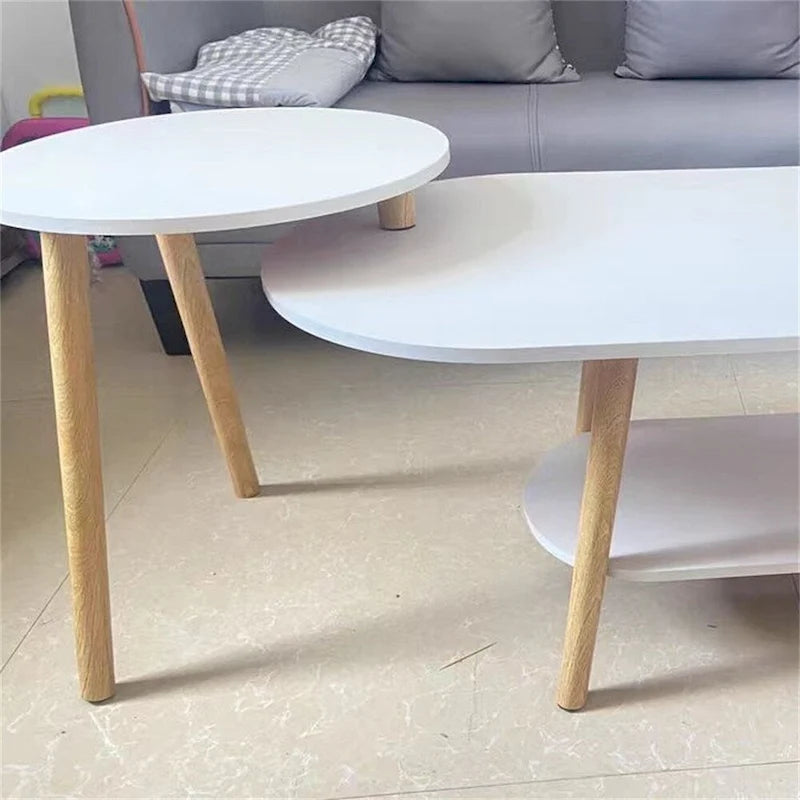 Oval Coffee Table Set of 2 with Pine Tops