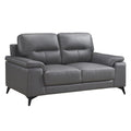 Mica 67 Inch Loveseat, Dark Gray Top Grain and Faux Leather, Metal Legs