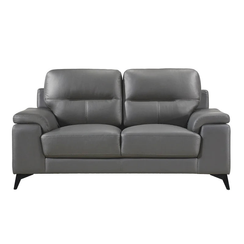Mica 67 Inch Loveseat, Dark Gray Top Grain and Faux Leather, Metal Legs