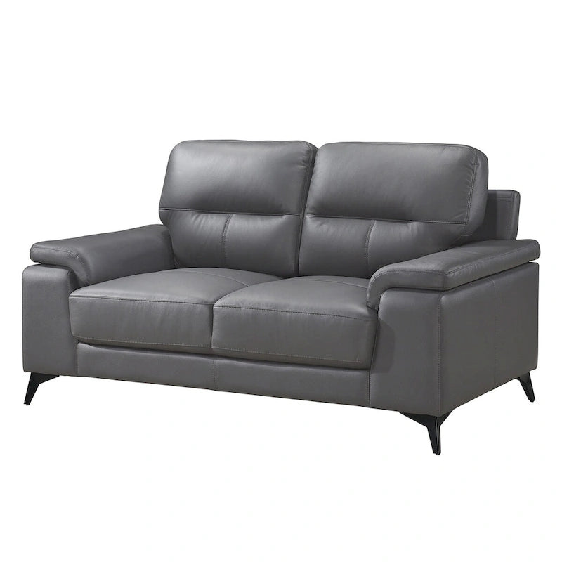 Mica 67 Inch Loveseat, Dark Gray Top Grain and Faux Leather, Metal Legs