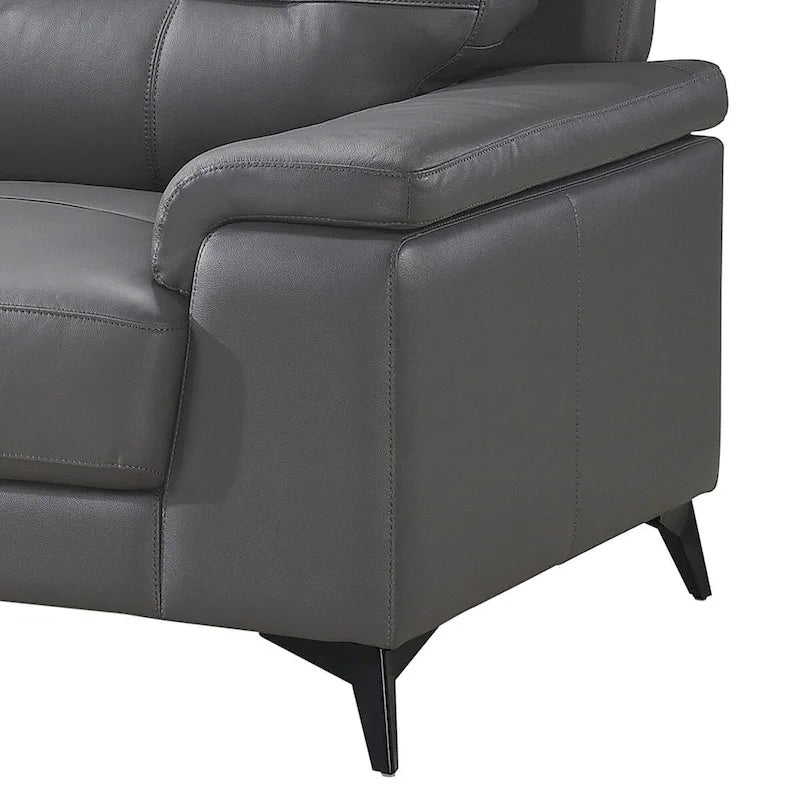 Mica 67 Inch Loveseat, Dark Gray Top Grain and Faux Leather, Metal Legs