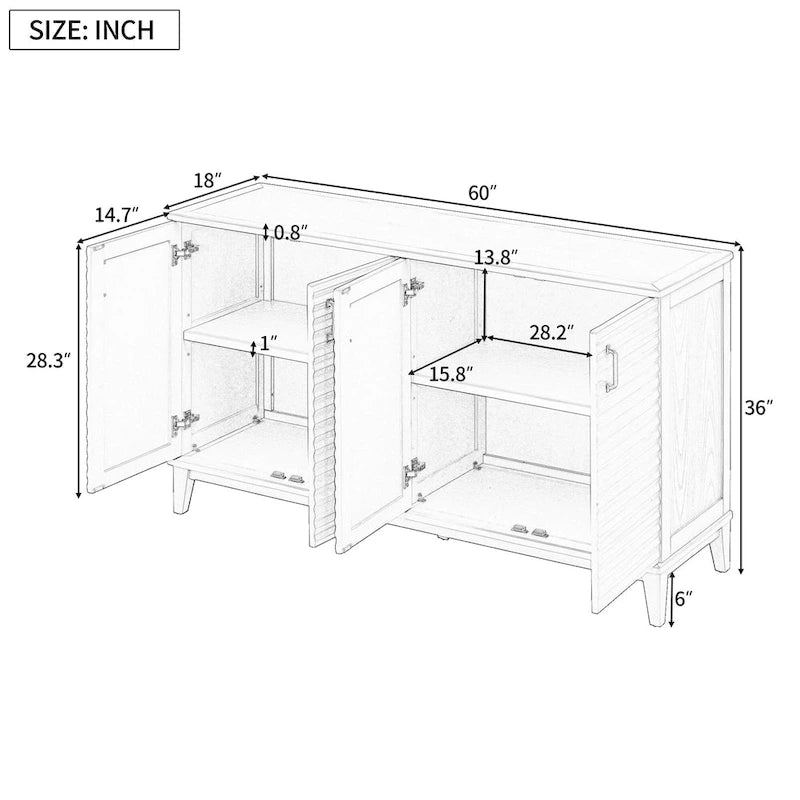 60"L 4-Door Sideboard Buffet with Adjustable Shelves