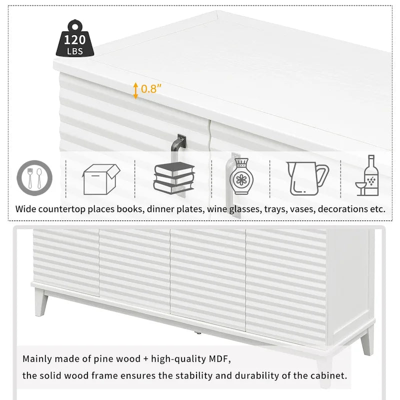 60"L 4-Door Sideboard Buffet with Adjustable Shelves